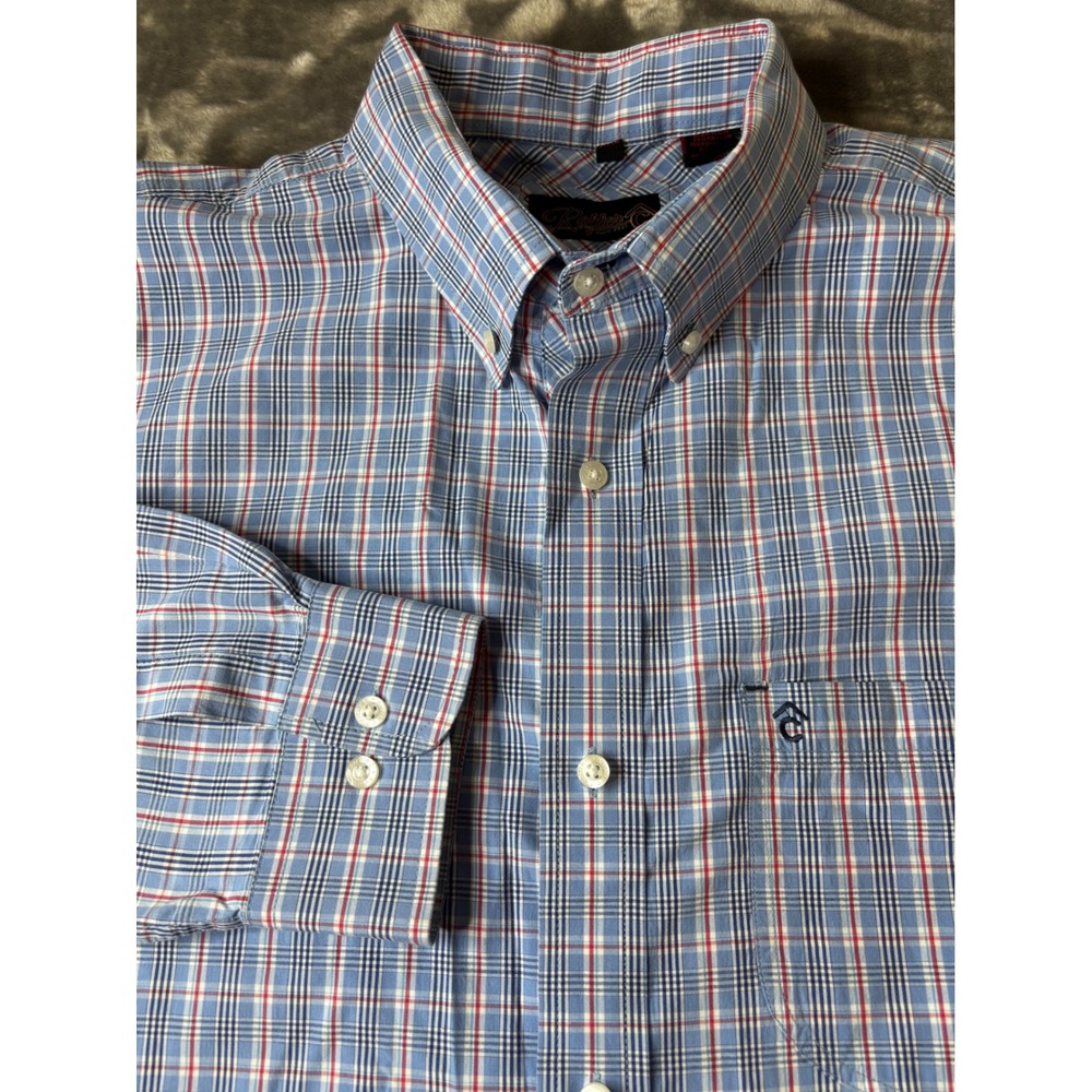 Rafter C Mens XXL Blue Red Plaid Long Sleeve Western Button Down Shirt Cotton